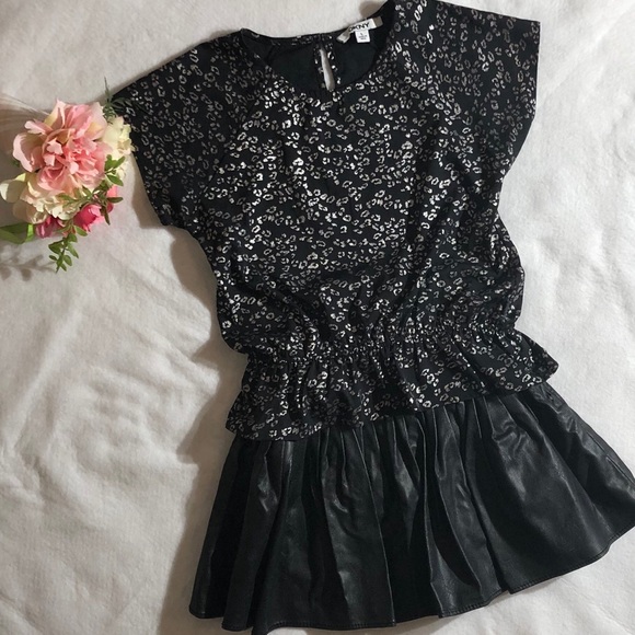 Dkny Other - DKNY Girl Black Top With Silver Flowers Size 10